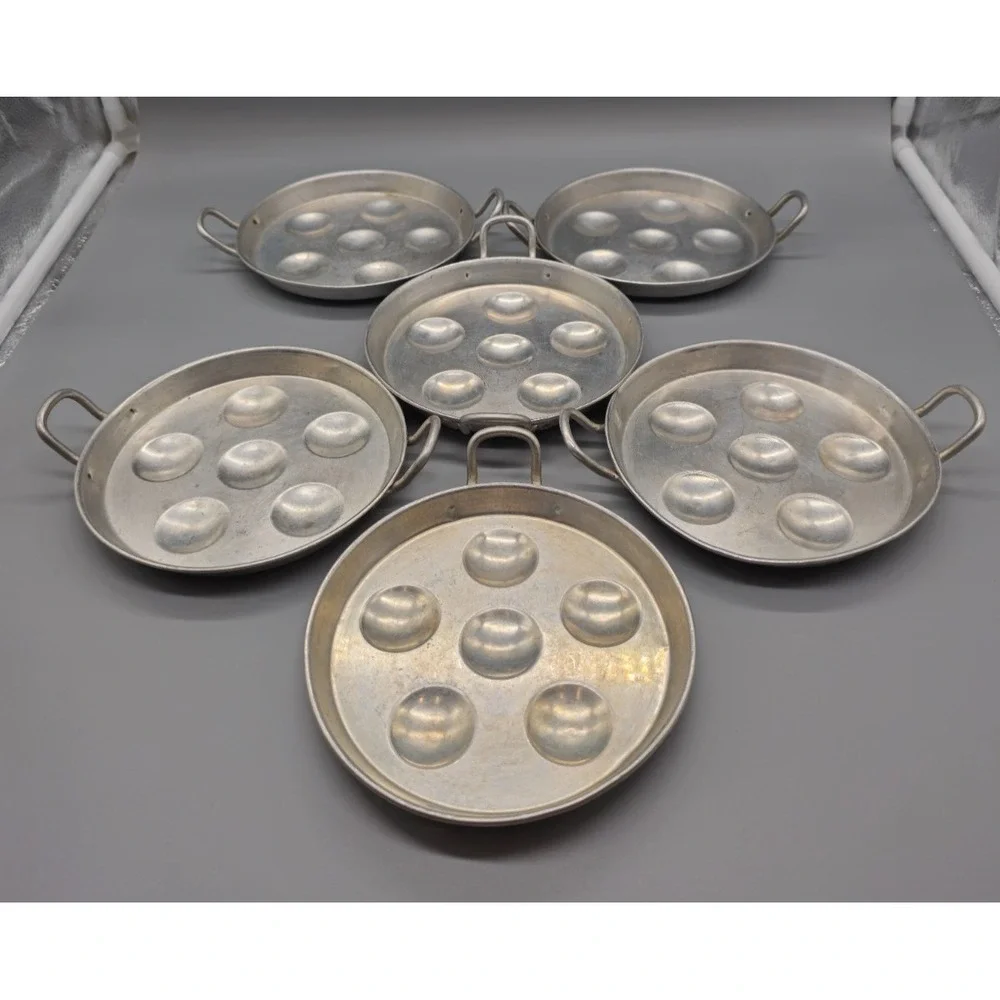 Vintage Tournus Unis France Aluminum Escargot Handled Serving Plates France Made
